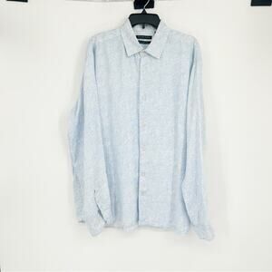 Saks Fifth Avenue Light Blue Paisley Button-Up‎ Slim Fit Shirt Sz XXL 100% Linen